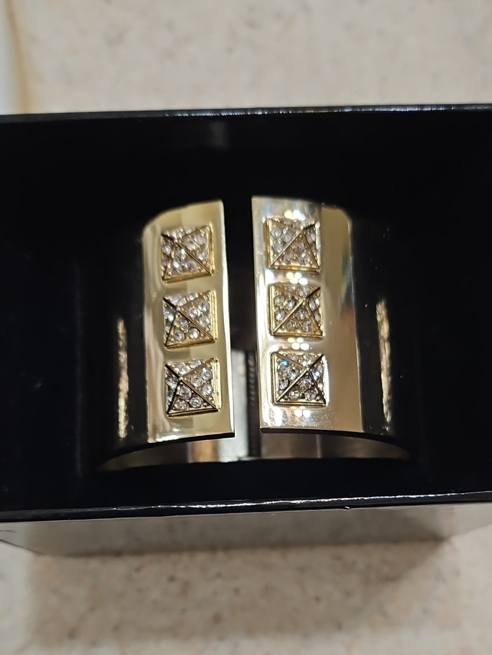 Victoria's Secret Gold Tone Cuff Bracelet with Crystal Square Accents